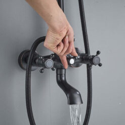 Bathroom Rainfall Shower Mixer Faucet Dual Handle Bath Shower Set Black Brass 8