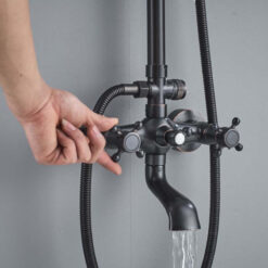 Bathroom Rainfall Shower Mixer Faucet Dual Handle Bath Shower Set Black Brass 8