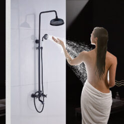 Bathroom Rainfall Shower Mixer Faucet Dual Handle Bath Shower Set Black Brass 8" Showerhead Shower Faucet System