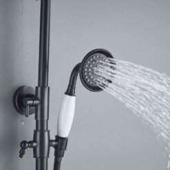 Bathroom Rainfall Shower Mixer Faucet Dual Handle Bath Shower Set Black Brass 8
