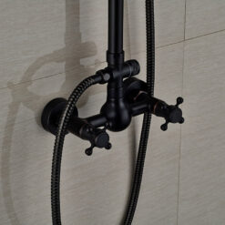 Bathroom Rainfall Shower Mixer Faucet Dual Handle Brass Black Shower Set Faucet Wall Mount Rainfall Shower Mixer Tap