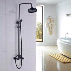 Bathroom Rainfall Shower Mixer Faucet Dual Handle Brass Black Shower Set Faucet Wall Mount Rainfall Shower Mixer Tap