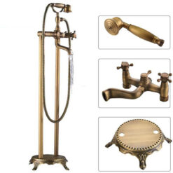 Brass Floor Mounted Tub Sink Faucet Dual Handle Bathroom Freestanding Bathtub Mixer Tap