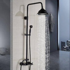 Bathroom Rainfall Shower Mixer Faucet Dual Handle Brass Black Shower Set Faucet Wall Mount Rainfall Shower Mixer Tap