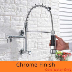 Brushed Spring Pull Down Kitchen Faucet Cold Water Dual Spouts Handheld Shower Kitchen Taps Wall Mounted Kitchen Washing Crane