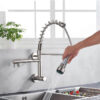 Brushed Spring Pull Down Kitchen Faucet Cold Water Dual Spouts Handheld Shower Kitchen Taps Wall Mounted Kitchen Washing Crane