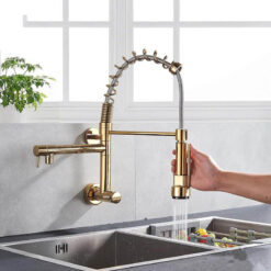 Brushed Spring Pull Down Kitchen Faucet Cold Water Dual Spouts Handheld Shower Kitchen Taps Wall Mounted Kitchen Washing Crane