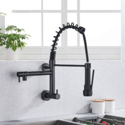 Brushed Spring Pull Down Kitchen Faucet Cold Water Dual Spouts Handheld Shower Kitchen Taps Wall Mounted Kitchen Washing Crane
