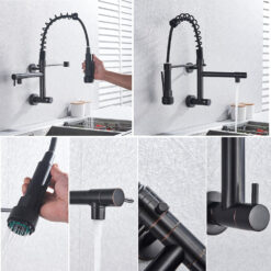 Brushed Spring Pull Down Kitchen Faucet Cold Water Dual Spouts Handheld Shower Kitchen Taps Wall Mounted Kitchen Washing Crane