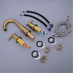 Bathroom Sink Faucet Solid Brass Double Handle Sink Mounted Hot & Cold Mix Basin Faucet European Style Basin Accessories