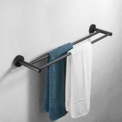 Black Double Arm Towel Holder 304 Stainless Steel Towel Bar Wall Mount Bathroom Towel Rack Hardware Accessory