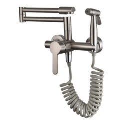 Foldable Kitchen Faucets Solid Brass Kitchen Sink Mixer Tap Hot & Cold Wall Mounted With Bidet Sprayer Rotating Sink Mixer