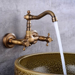 Antique Brass 360 Rotation Double Handle Kitchen Sink Faucet Wall Mounted Crane Bathroom Basin Cold And Hot Mixer Tap
