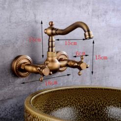 Antique Brass 360 Rotation Double Handle Kitchen Sink Faucet Wall Mounted Crane Bathroom Basin Cold And Hot Mixer Tap