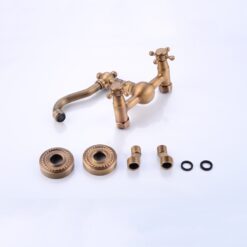Antique Brass 360 Rotation Double Handle Kitchen Sink Faucet Wall Mounted Crane Bathroom Basin Cold And Hot Mixer Tap