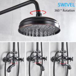 Bathroom Rainfall Shower Mixer Faucet Dual Handle Bath Shower Set Black Brass 8
