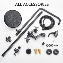 Bathroom Rainfall Shower Mixer Faucet Dual Handle Bath Shower Set Black Brass 8