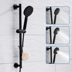 Adjustable Slide Bar with Handshower Set Matte Black Stainless Steel Round Shower Riser Rail Bar With Hose and Shower