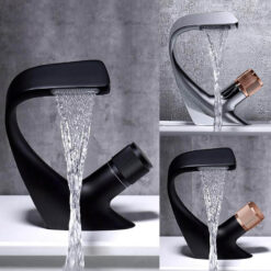 Black Faucet Bathroom Sink Faucets Hot Cold Water Mixer Crane Deck Mounted Single Hole Bath Tap