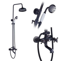 Bathroom Rainfall Shower Mixer Faucet Dual Handle Bath Shower Set Black Brass 8