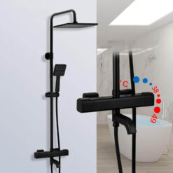 Black Shower Faucets Thermostatic Shower Column Set For Bathroom Mixer Waterfall Faucet Shower Thermostat Tap Rainfall Shower