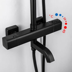 Black Shower Faucets Thermostatic Shower Column Set For Bathroom Mixer Waterfall Faucet Shower Thermostat Tap Rainfall Shower
