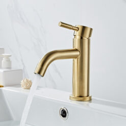 Bathroom Faucet Solid Brass Bathroom Basin Faucet Cold And Hot Water Mixer Sink Tap Single Handle Deck Mounted Brushed Gold Tap
