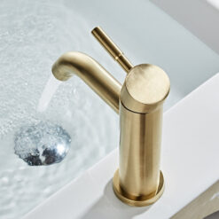 Bathroom Faucet Solid Brass Bathroom Basin Faucet Cold And Hot Water Mixer Sink Tap Single Handle Deck Mounted Brushed Gold Tap