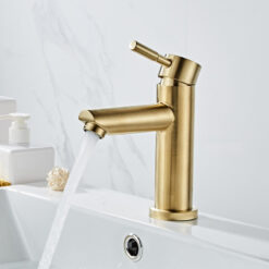 Bathroom Faucet Solid Brass Bathroom Basin Faucet Cold And Hot Water Mixer Sink Tap Single Handle Deck Mounted Brushed Gold Tap