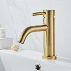 Bathroom Faucet Solid Brass Bathroom Basin Faucet Cold And Hot Water Mixer Sink Tap Single Handle Deck Mounted Brushed Gold Tap