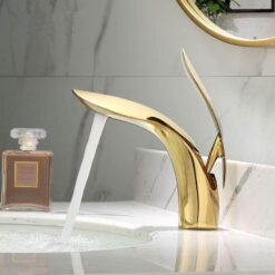 Bathroom Basin Faucets Brass Sink Mixer Tap Hot & Cold Single Handle Deck Mounted Lavatory Crane Tap Rose Gold/Gold/Chrome