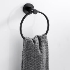 Black Towel Holder Ring | Round Wall Mounted Bathing Towel Rack Stainless Steel Kitchen Bathroom Accessories