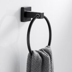 Black Towel Holder Ring | Round Wall Mounted Bathing Towel Rack Stainless Steel Kitchen Bathroom Accessories