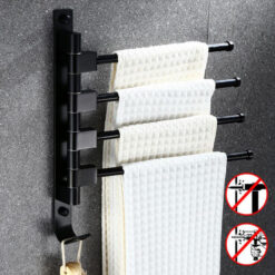 2/3/4/5 Poles Black Stainless Steel Wall Mounted Towel Bar Rack Holder Hook Swivel Bathroom Hanger