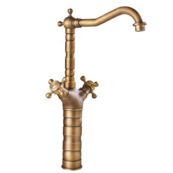 Antique Faucet Bronze Copper Double Handle Swivel Spout Bathroom Faucets Retro Style Brass Tall Basin Mixer Tap High Sink Crane