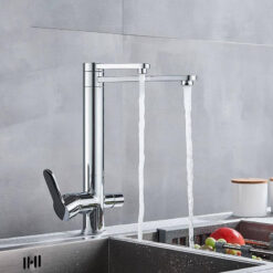 Chrome Purify Kitchen Faucet Dual Swivel Spout Three Way Kitchen Sink Mixer Tap Dual Water Outlet Drinking Water Faucet