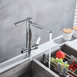 Chrome Purify Kitchen Faucet Dual Swivel Spout Three Way Kitchen Sink Mixer Tap Dual Water Outlet Drinking Water Faucet