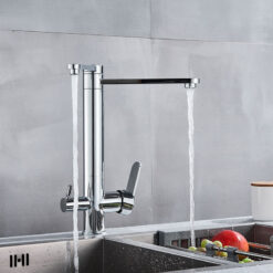 Chrome Purify Kitchen Faucet Dual Swivel Spout Three Way Kitchen Sink Mixer Tap Dual Water Outlet Drinking Water Faucet