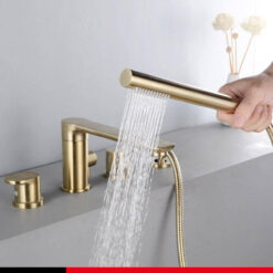Brush Gold Deck Mount Roman Tub and Shower Trim Kit with Single-Spray Shower Head 3&4 Hole Bathroom Waterfall Bathtub Faucet