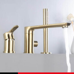 Brush Gold Deck Mount Roman Tub and Shower Trim Kit with Single-Spray Shower Head 3&4 Hole Bathroom Waterfall Bathtub Faucet