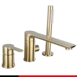 Brush Gold Deck Mount Roman Tub and Shower Trim Kit with Single-Spray Shower Head 3&4 Hole Bathroom Waterfall Bathtub Faucet