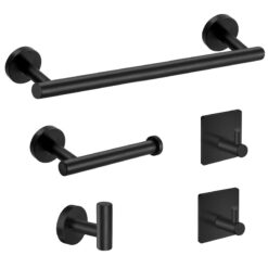 5-Pieces Matte Black Bathroom Hardware Set | Stainless Steel Round Wall Mounted Bathroom Accessories
