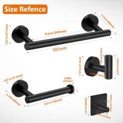5-Pieces Matte Black Bathroom Hardware Set | Stainless Steel Round Wall Mounted Bathroom Accessories