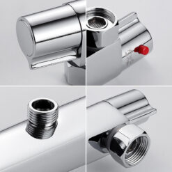 Bath Shower Faucet Thermostatic Faucets Wall Mounted Mixer Valve Tap Temperature Control Rain Shower Bathroom Twin Outlet
