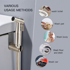 Handheld Toilet Bidet Faucet Sprayer Stainless Steel Bathroom Hand Bidet Spraye Set Toilet Self Cleaning Shower Head No Punch