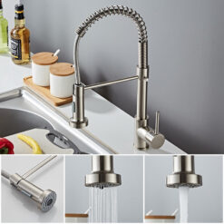 Deck Mounted Flexible Kitchen Faucets Pull Out Mixer Tap Black Hot Cold Kitchen Faucet Spring Style with Spray Mixers Taps