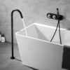 Freestanding Bathtub Faucet Tub Filler Jade Dual Handle Floor Mount Bathroom Faucet with Handheld Shower Bath Mixer Tap