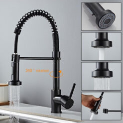 Deck Mounted Flexible Kitchen Faucets Pull Out Mixer Tap Black Hot Cold Kitchen Faucet Spring Style with Spray Mixers Taps