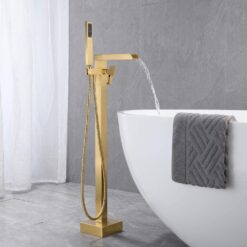 Freestanding Bathtub Faucet Floor Mount Tub Filler Single Handle Brass Tap with Hand Shower and Swivel Spout
