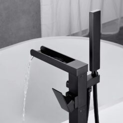 Freestanding Bathtub Faucet Floor Mount Tub Filler Single Handle Brass Tap with Hand Shower and Swivel Spout